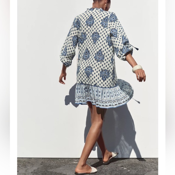 Zara Blue and White Long Sleeve Dress Size Medium - Picture 2 of 12